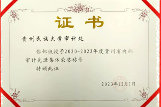 喜报--我校审计处获授“贵州省内部审计先进集体”荣誉称号